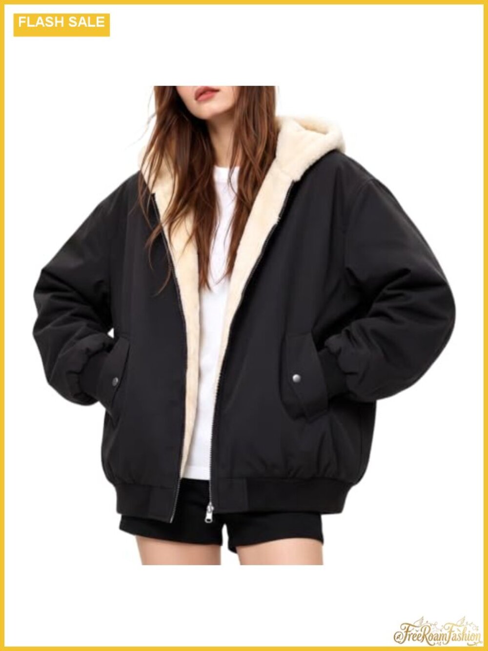 Women's Reversible Fleece-Lined Hooded Winter Coat Sherpa Jacket